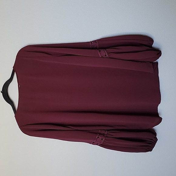Gibson Latimer Romantic Peasant NWT Burgundy 1X Balloon Sleeve Blouse Top - Picture 7 of 7